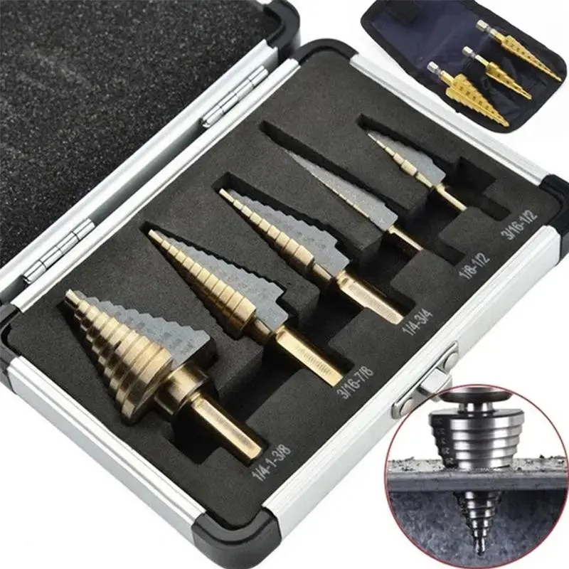 HSS COBALT Step Drill Bit Set, 50-Size Drill Bit Set with Aluminum Case/Pouch for Woodworking, Metalworking and Drilling, Suitable for Concrete and Other Materials, Shank Step Bits