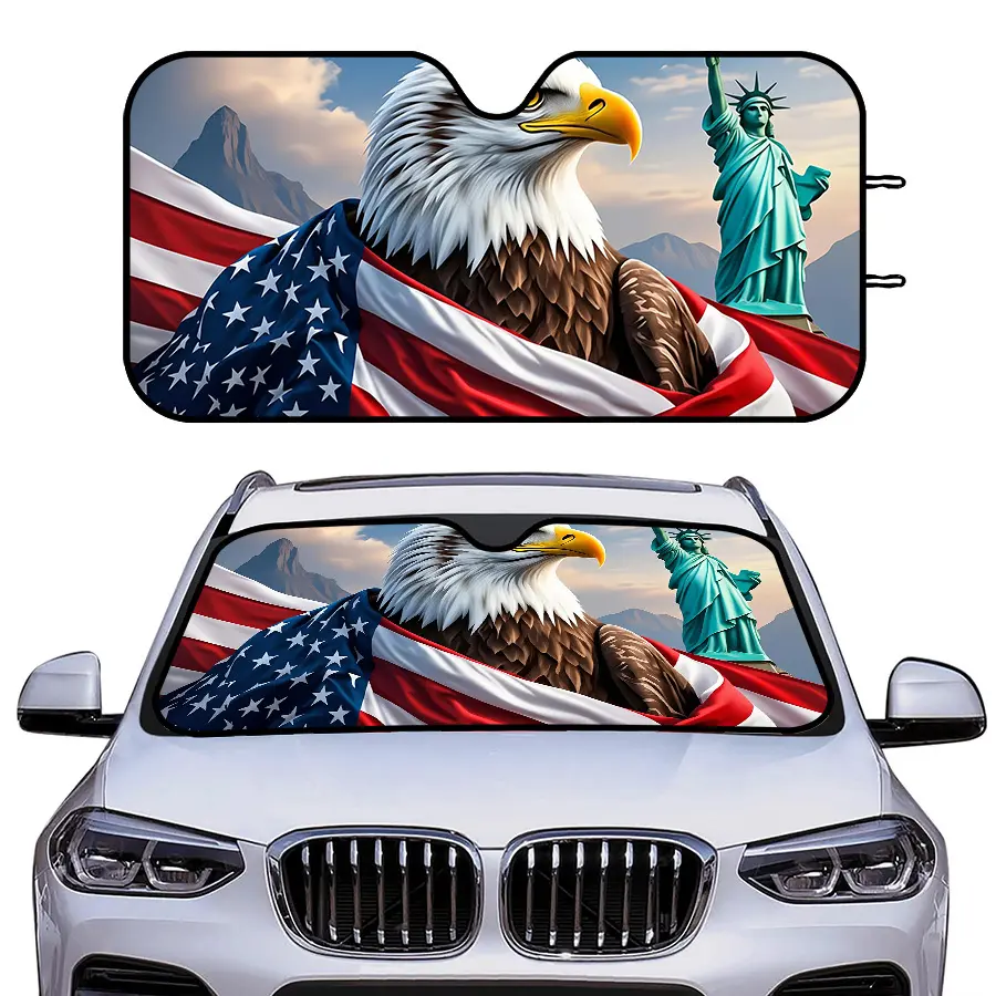 1pc Collapsible Sunshade for Car Windows, Car Sunshades for Windshield, Three Sizes, Featuring Eagle & American Flag Design, Providing UV Protection, Easy Install for Suvs, Trucks, Blocks Sunlight Summer Driving