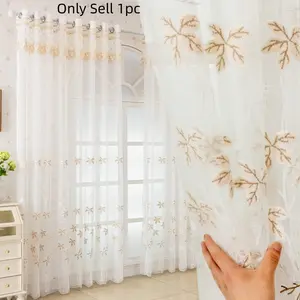 1pc French Maple Leaf Embroidered Sheer Curtain, Lace Header Design, Bedroom Window Light Diffusion, Privacy Window Shade, Elegant Drapes
