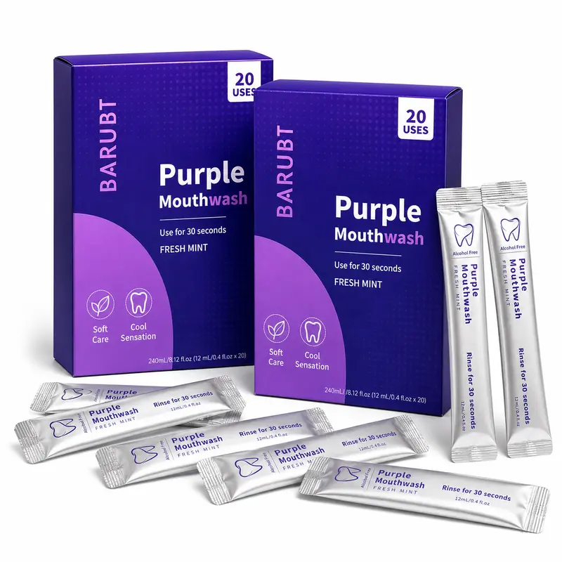 Buy 1 get 1 free Purple Mouthwash - Sachets 20 Pack - Peroxide-Free - Alcohol Free - Vegan Mint Purple Mouthwash Sachets Pack - 20 Count,Peroxide &Alcohol Free, Gentle, Vegan Cool Mint, Cruelty Free