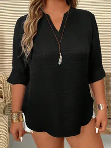 Plus Size Long Sleeve Shirt for Women, Comfortable Loose Fit Blouse, Stylish Casual Raw Hem Top for Daily Wear, Trendy Fashion Clothing