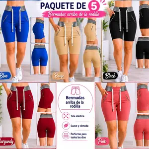 Women’s Capri Bermuda Shorts Pack of 5– Mixed Colors – Sizes S/M & L/XL