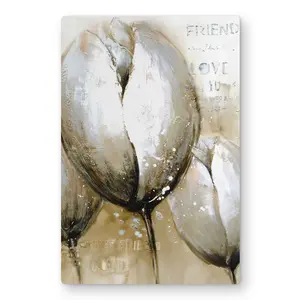 Begin Home Decor C1MP1218PDV6ZM 12 x 18 in. Three Tulips with Typography Wall Art - Beige Metal Print