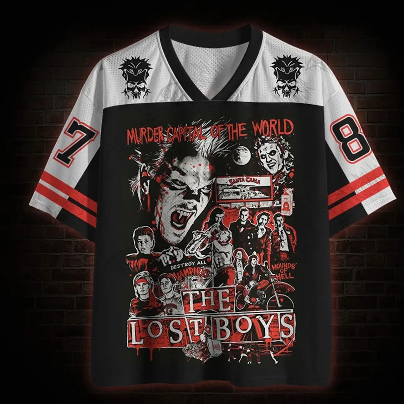 Destroy All Vampires Mesh Jersey → Destroy All Vampires Mesh Jersey, Horror Vampire Hunter Graphic Sports Jersey, Halloween Baseball Style Mesh Shirt GQT
