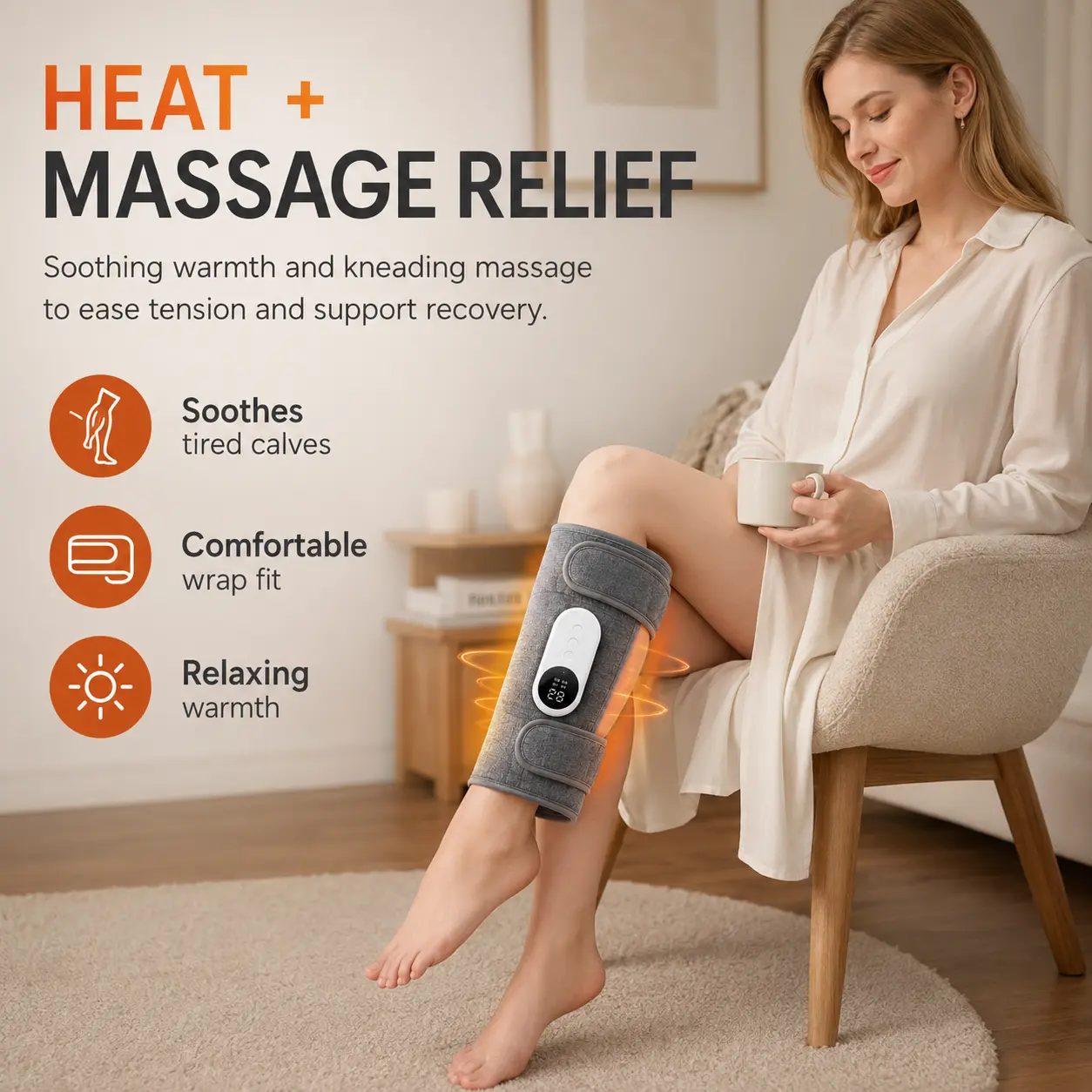 New Model Electric Leg Massager with Heat, Air Compression Kneading, Foot Massage Function, Rechargeable Cordless Design, 3 Heat Levels, Personal Care Gift for Christmas