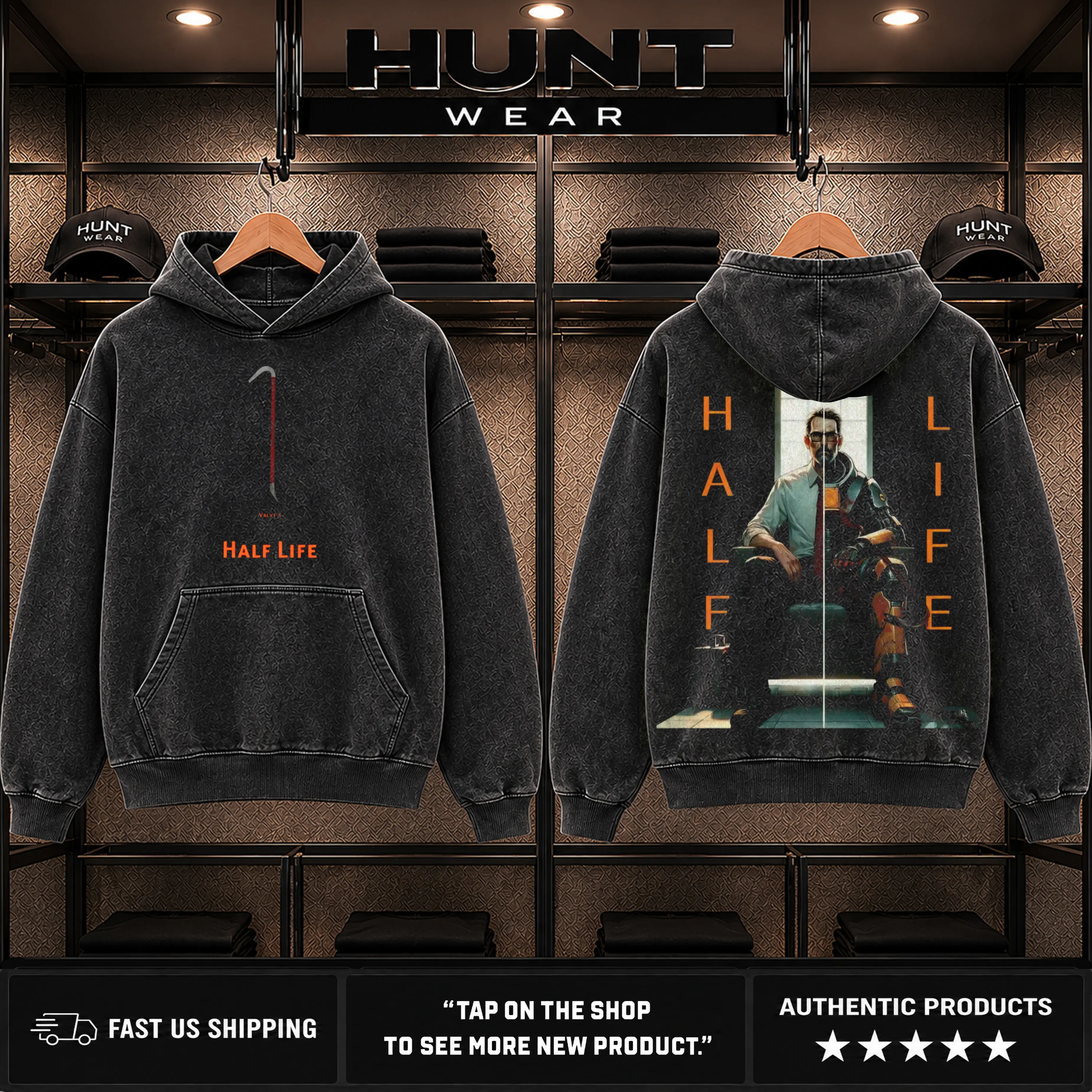 Half Life 2 Wash T Shirt for menswear, Washed Heavy Cotton Gaming Tee, Retro Sci Fi crewneck Fan Gift, Hoodie Sweatshirt Streetwear Style