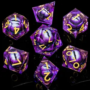 Liquid Core Resin Dnd Dice Set, Sharp Edged Polyhedral 7-Die Kit, Dragon & Dungeon Rpg Mtg Tabletop Game, Handmade Resin Dice
