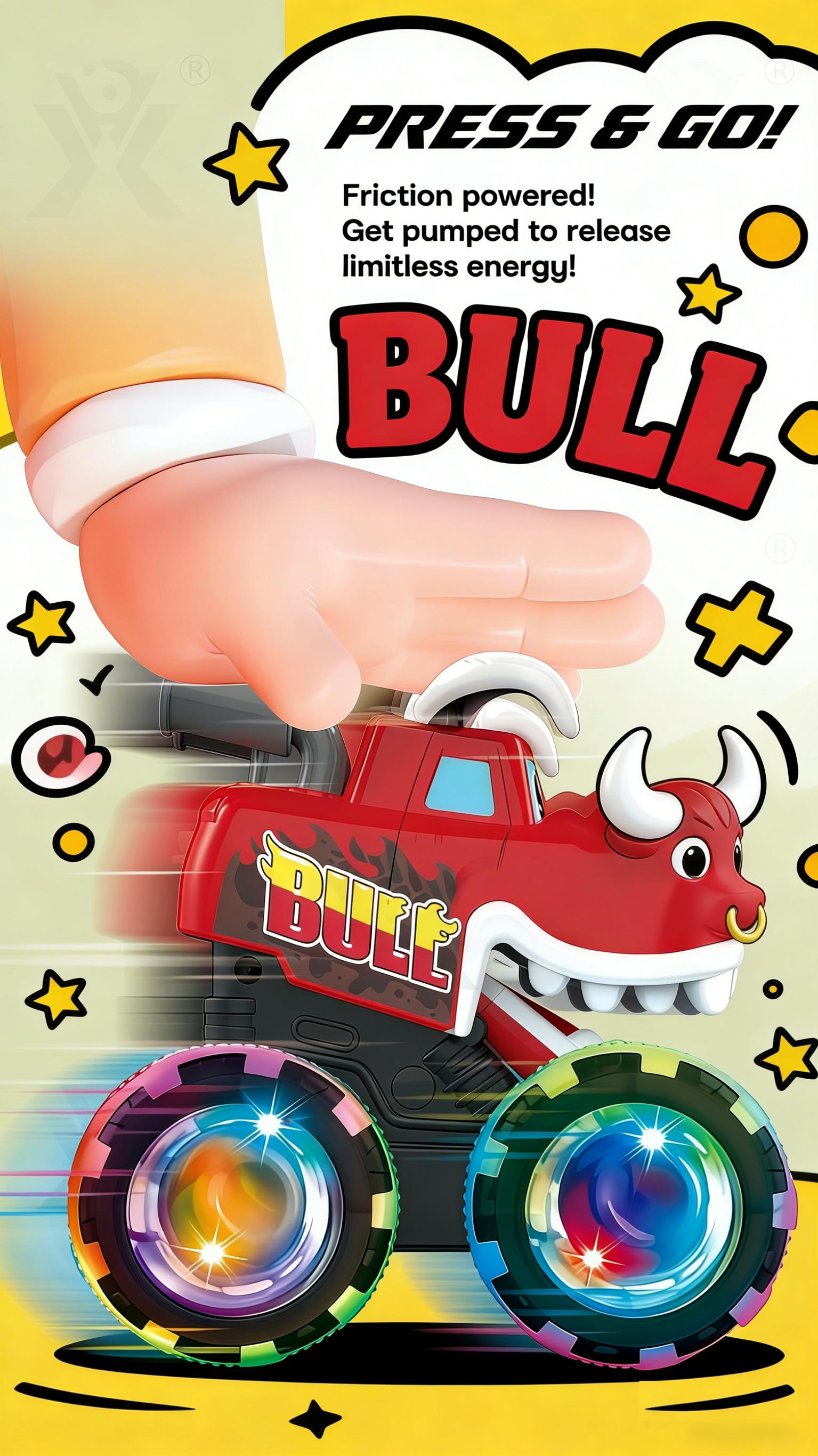 Hot Selling Press Light Up Toy Car, Big Wheel Inertia Slide Vehicle with LED Lights, Fun Kids Push & Go Car, Perfect Birthday Gift for Boys & Girls