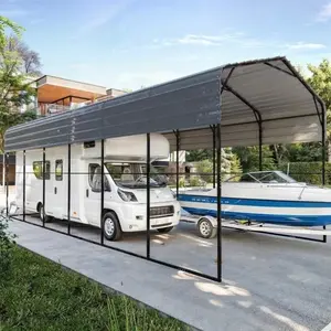 Heavy-Duty 14x30ft RV Carport with Reinforced Galvanized Steel Frame - High Quality Vehicle Shelter, Large RV, Boat, Truck, SUV Parking Canopy - Outdoor Car Shed for Driveway, Parking Lot, Marina - Gray Metallic Finish, Boat Storage, Sleek Shelter Design