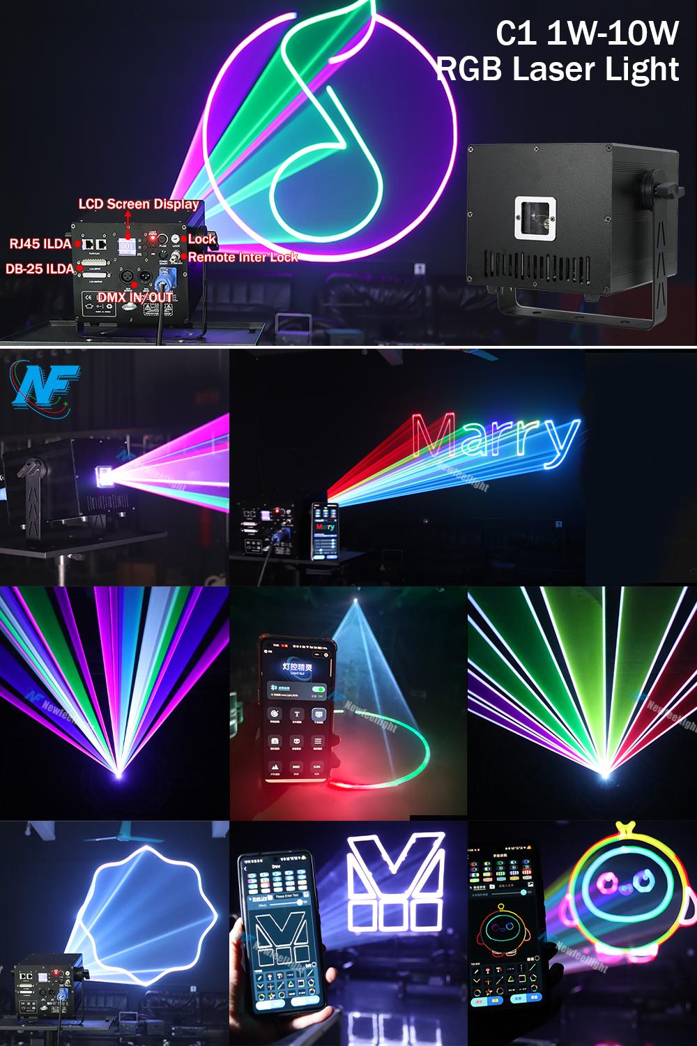 10W RGB Full Color Animation Laser Projector Interlock, DMX512 & ILDA with Multiple Control Modes, Professional Stage Laser Light for Concerts, Clubs, Weddings & Parties