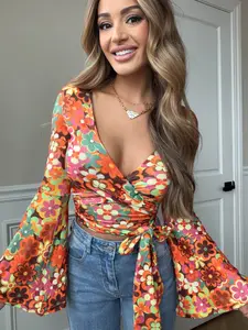Woodstock Floral Bell Sleeve Wrap Top - Retro Floral