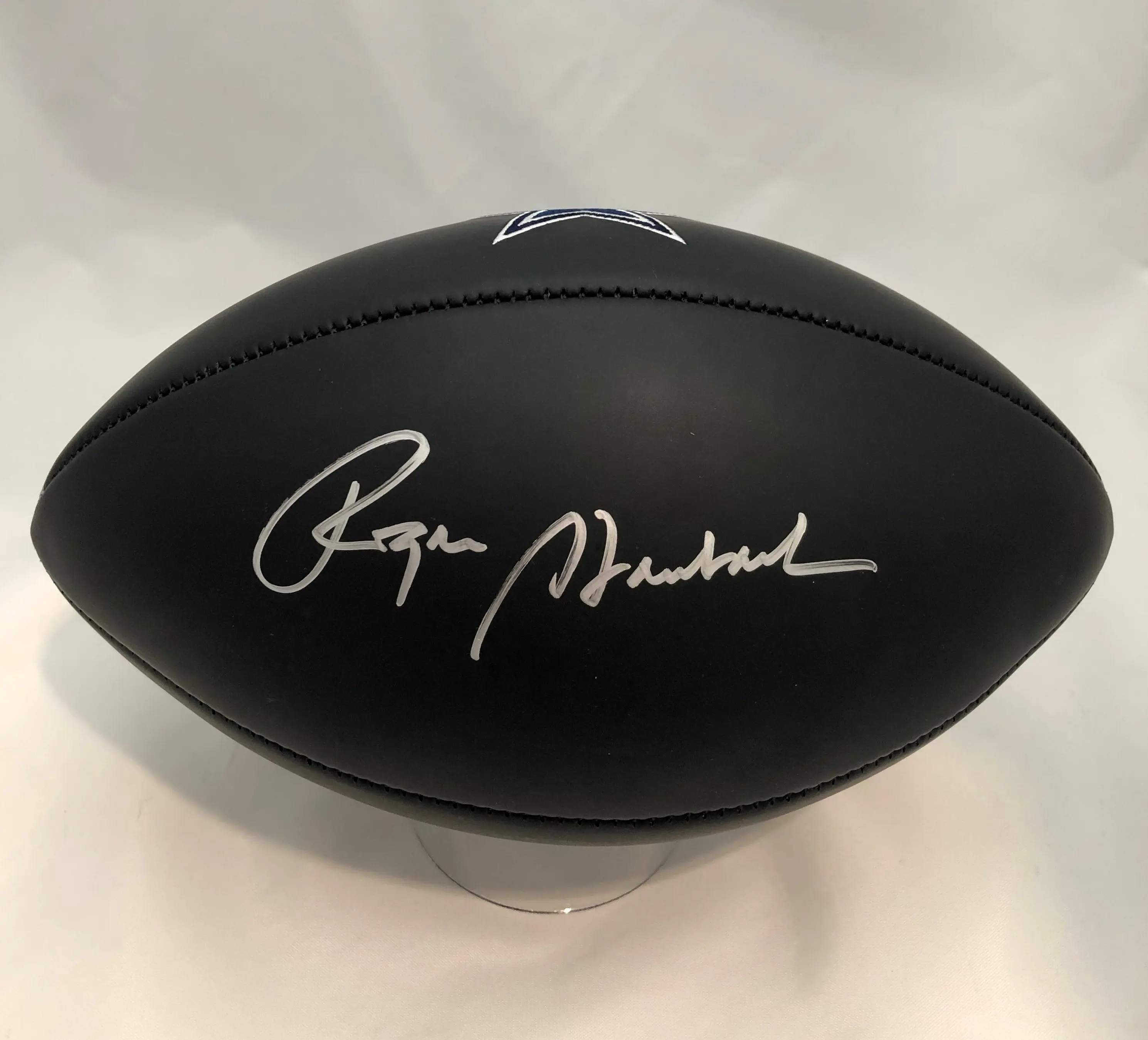 Roger Staubach Autographed Hand Signed Black Panel Football - JSA COA