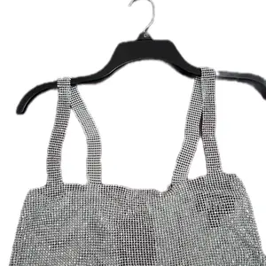 Rhinestone Mesh Crop Top One Size Sparkly Silver Glitter Design Fashion Top