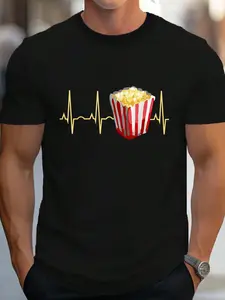 100% Cotton Popcorn Shirt - Popcorn Lover T-Shirt Popcorn Heartbeat Tee T-Shirt Women's Men's Graphic Tee Crew Neck summer vacation Tops