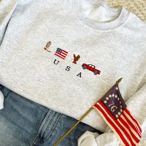 USA Embroidered Icons Crewneck Sweatshirt , America Sweatshirt , 4th of July crewneck , Country, Western, Cowboy Sweatshirt