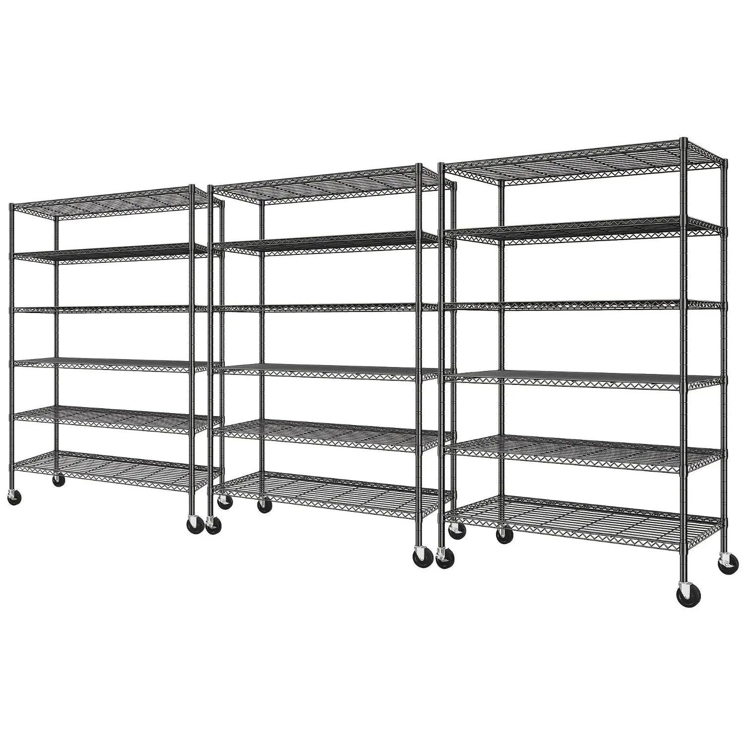 1/2/3pcs 82" H X45 W X18 D Storage Shelves with Wheels, 6 Tier Wire Shelving Adjustable Metal Shelving Pantry Shelves Capacity 1200LBS for Garage Shelving, Pantry, Kitchen, Closet, Black