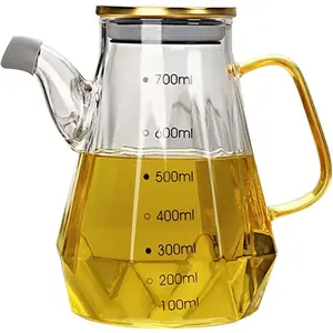 Glass Oil Dispenser with Scale Kitchen Oil Bottle Decorative with Handle Vinegar Oil Cruet Storage Jar(700ml) Utensils Canister