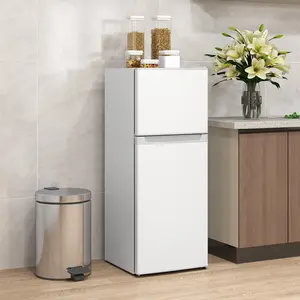 4 Cu Ft Small Camping Refrigerator with Freezer, Reversible Doors, White Camp Kitchen Cooler for Outdoor Hiking Adventures