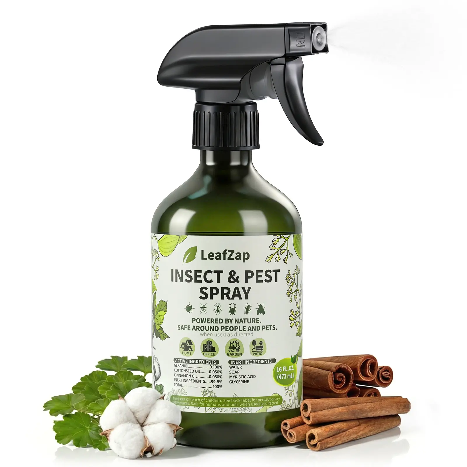 LeafZap Natural Insect Killer Spray, Strong Premium Triple Essential Oil Formula with Cinnamon Oil, 16 oz Pest Control for Ants Spiders, Roach Control Solution, Family-Pet Safe, Indoor-Outdoors Garden & Home Use