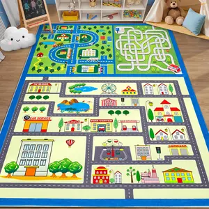 Garvee Washable Play Rug 8x10 ft - Educational City Traffic Road Design, Large Soft Carpet for Boys and Girls, Perfect for Bedroom, Playroom, Classroom, and Nursery Activities