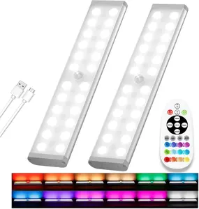 58 -LED Under Cabinet Lighting, Rechargeable RGB Motion Sensor Light Indoor Night Lights with Remote Control, 2 Pack Wireless Under Counter Lights for Kitchen, Wardrobe, Hallway, Stairs, 15 Colors