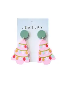 Women's Christmas Tree Acrylic Earrings Elegant Festive Jewelry with Colorful Light Prints for Parties