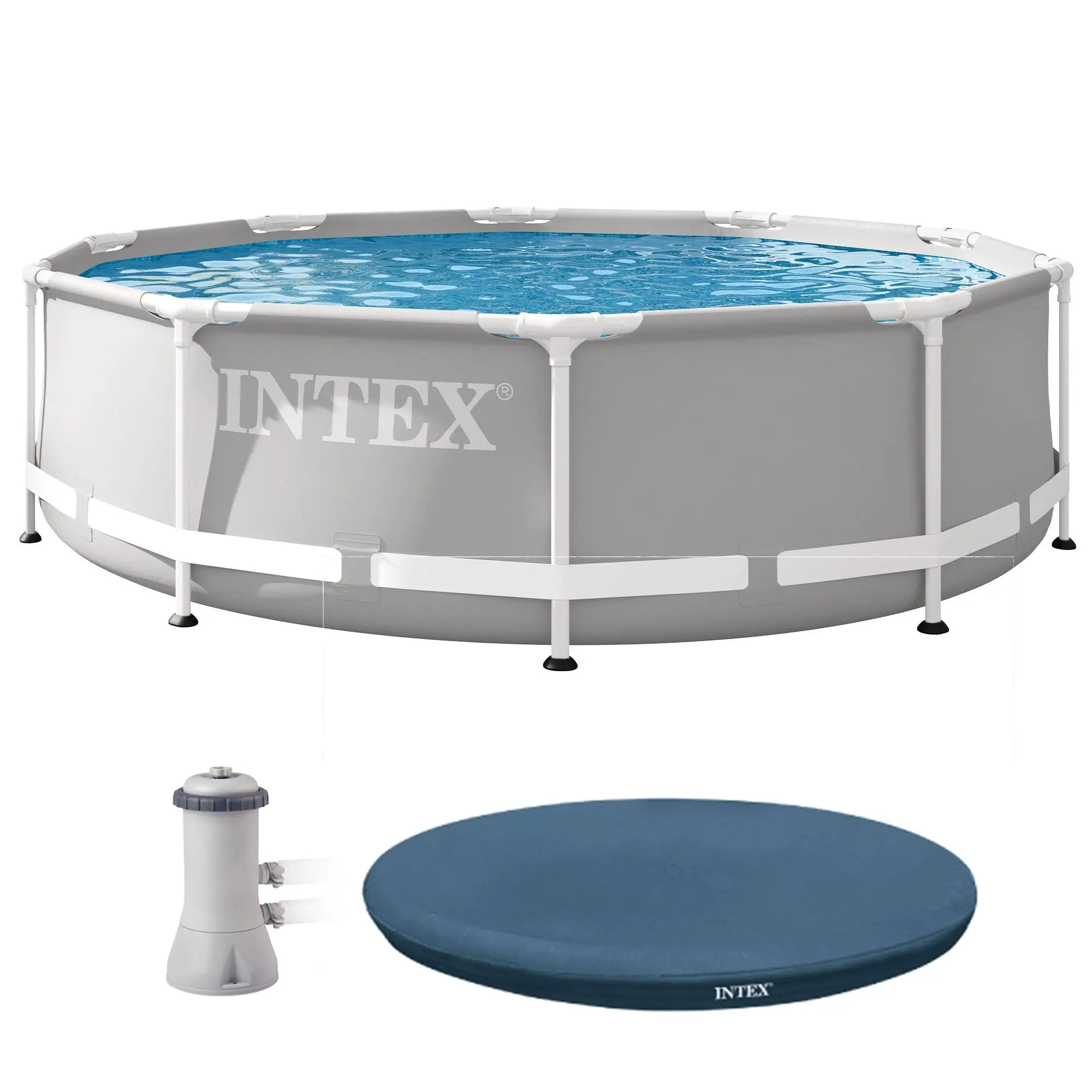 Intex 10 Foot x 30 Inches Pool w/ 10-Foot Round Above Ground Pool Cover