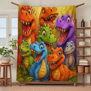 Cartoon Dinosaur World Colorful Blanket, Animal Blankets, Soft Knitted Fabric Multi-Size Warm Blanket, Home Decor, Comfortable Fashion Design, All Seasons Use