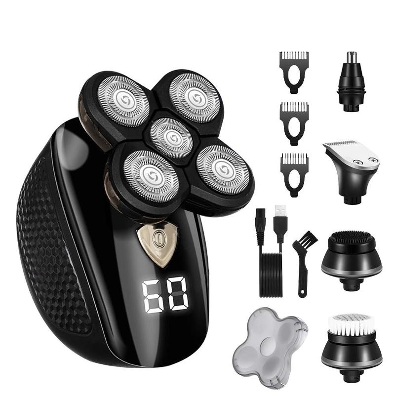 Rechargeable Bald Head Hair Beard Trimmer Razor Wet Dry, 5 in1 Head Shavers for Bald Men, Detachable Cordless Shaver, 5D Electric Razor Waterproof for Bald Men, Wet/Dry LED Display Rechargeable Rotary Shaver Grooming Kit, Rechargeable Bald Head Hair Beard Trimmer Razor Wet Dry, 5 in1 Head Shavers for Bald Men, Detachable Cordless Shaver, 5D Electric Razor Waterproof for Bald Men, Wet/Dry LED Display Rechargeable Rotary Shaver Grooming Kit,