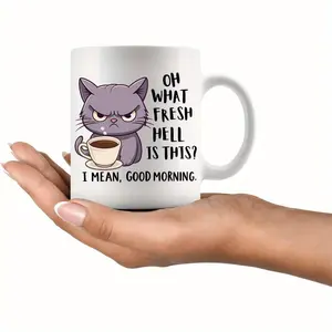 Fun Angry Cat 11oz Funny Coffee Mug, Ideal for Travel, Camping & Kitchen Use, Great Gift for Women, Birthday, Anniversary, Christmas, Mother's Day