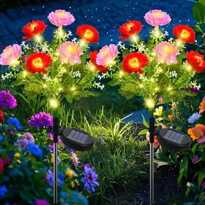 2 Pack Solar Flower Lights Outdoor, 14 Blooming Waterproof Snow Lotus Garden Lights, Auto On/off, Ip65, Festival Patio, Yard, Pathway Decor, Outdoor Garden Lighting, Outdoor Decorative Light