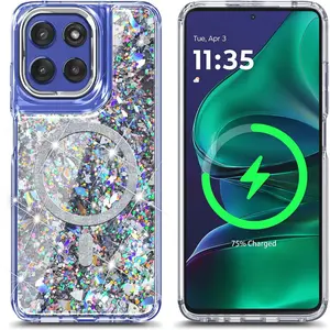 Designed for Motorola Moto G-Stylus-2025 Case, Magnetic Compatible with MagSafe, Glitter Sparkly Bling Cute Cover, Military-Grade Drop & Scratch Protection for Women Girls Kids, Crystal Gem