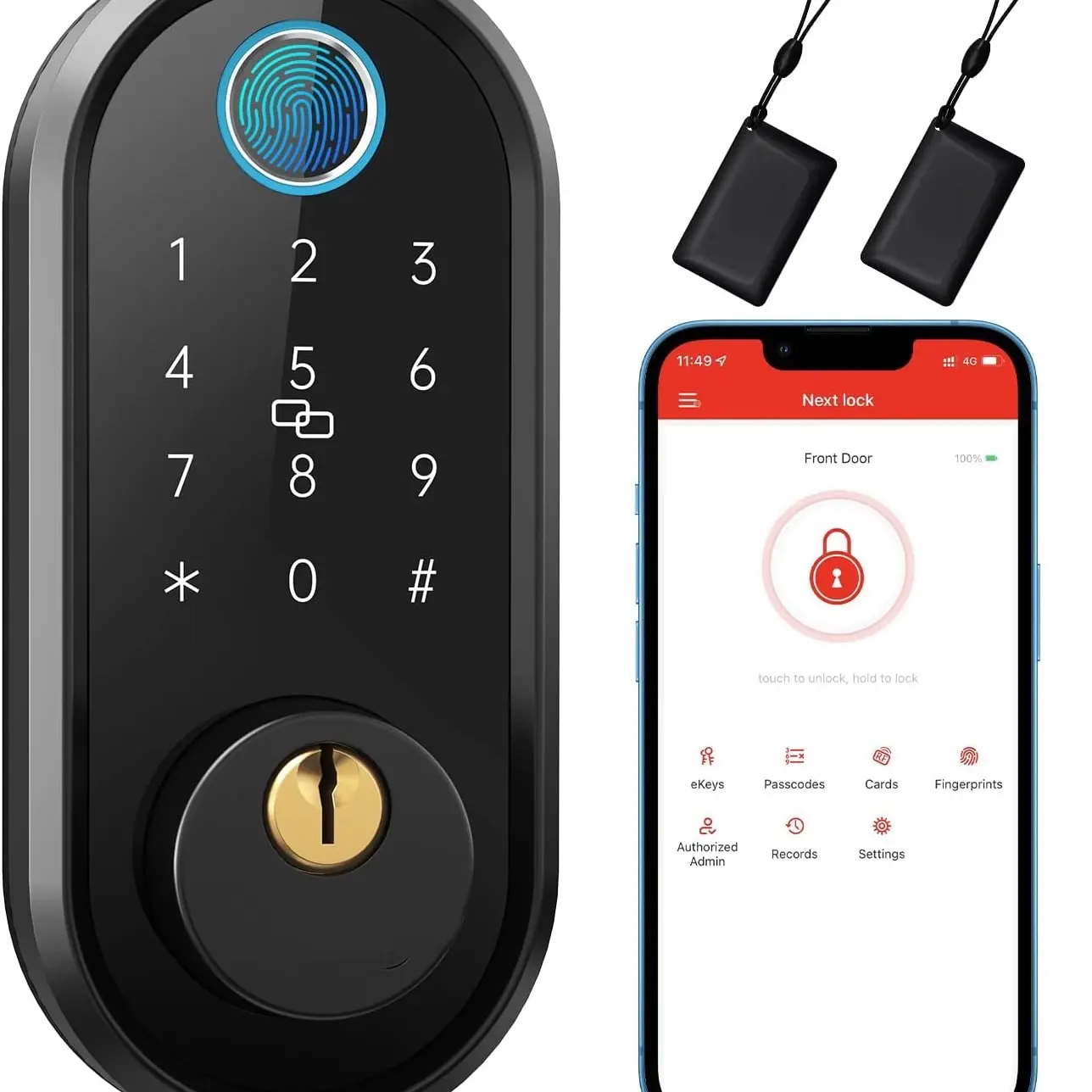Stainless Steel Biometric Fingerprint Smart Deadbolt Lock - Keyless Entry Door Lock with Electronic Digital Bluetooth Keypad, ICFob & App Control, Stainless Steel Locks