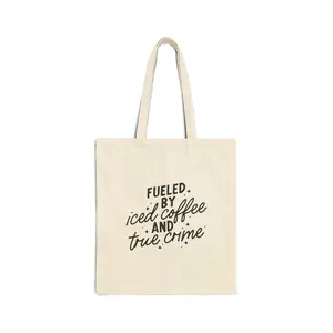 Fueled By Iced Coffee and True Crime Cotton Canvas Tote Bag