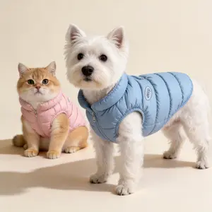 Trendy pet stuff Sporty Blue Padded Pet Vest Warm Cozy Zipper Dog Cat Jacket, Soft Lightweight Winter Coat for Small Dogs & Cats