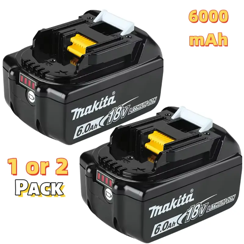 1 or 2 Pack 18V 6.0Ah Capacity Lithium Power Tool Batteries Replacement Pack, Compatible with Makita BL1860, BL1860B, BL1850 Power Tools - New, Lithium Batteries