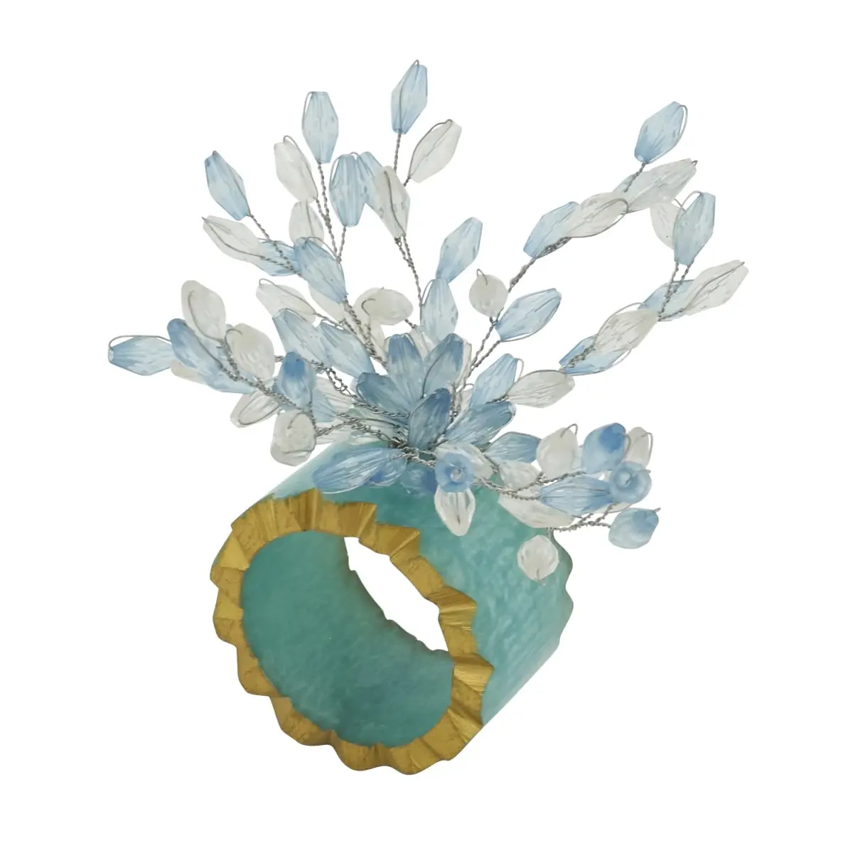 Saro Lifestyle NR435.A Meticulously Crafted Classic Round Beaded Bliss Resin Napkin Ring - Aqua Tableware, Set of 4 for Fine Dining Use