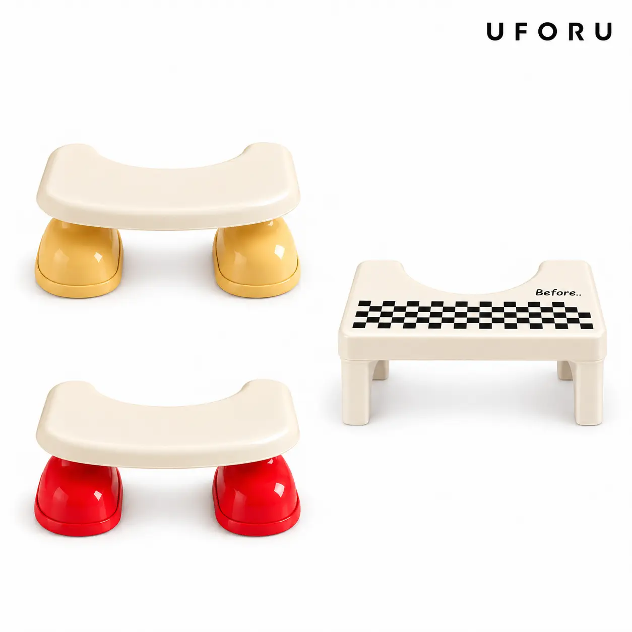 UFORU Toilet Foot Stool, C-Shaped Bathroom Footrest with Anti-Slip Pads, Foot-Shaped Base or Checkerboard Style, Plastic