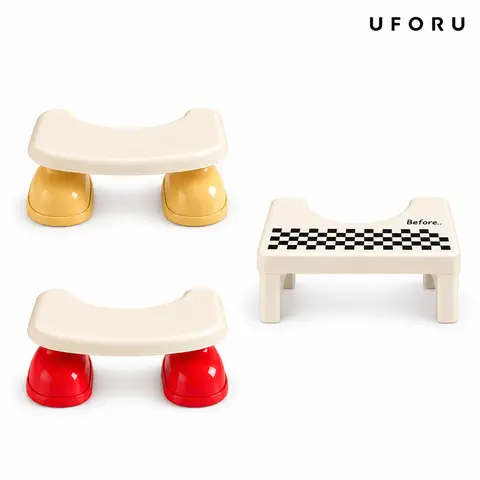 UFORU Toilet Foot Stool, C-Shaped Bathroom Footrest with Anti-Slip Pads, Foot-Shaped Base or Checkerboard Style, Plastic
