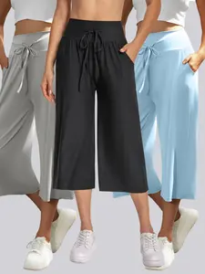 Women's High-Waisted Drawstring Capri Pants, Casual Loose-Fitting Seven-Point Sports Bottoms with Pockets, All Season Wear Gym Sportswear Bottoms
