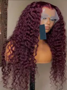 Women's Burgundy Wine Style Curly Wig, 26 Inch 180 Density Long Synthetic Lace Front Wig, Soft Fluffy Everyday Party Wig for All Seasons