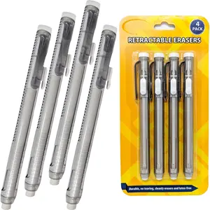 Retractable Mechanical Pen Erasers (4-Pack) - Latex-Free White Vinyl, Precision Erasing, 3.74x0.26in/9.5x0.66cm/5.25" Long, Ideal for Classrooms, Colored Pencils - Office Stationery Correction Tool