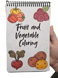 Fruit and Vegetable Coloring Book - Medium Size 5.5x8.5 with 40 Pages Spiral Binding Laminated Cover Compact Convenient for Relaxation