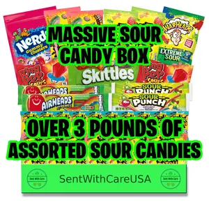 Sour Candy Snack Box - Sour Snacks & Gummy Candy | Assorted Sweet and Sour Birthday Gift Box Idea - College Care Package