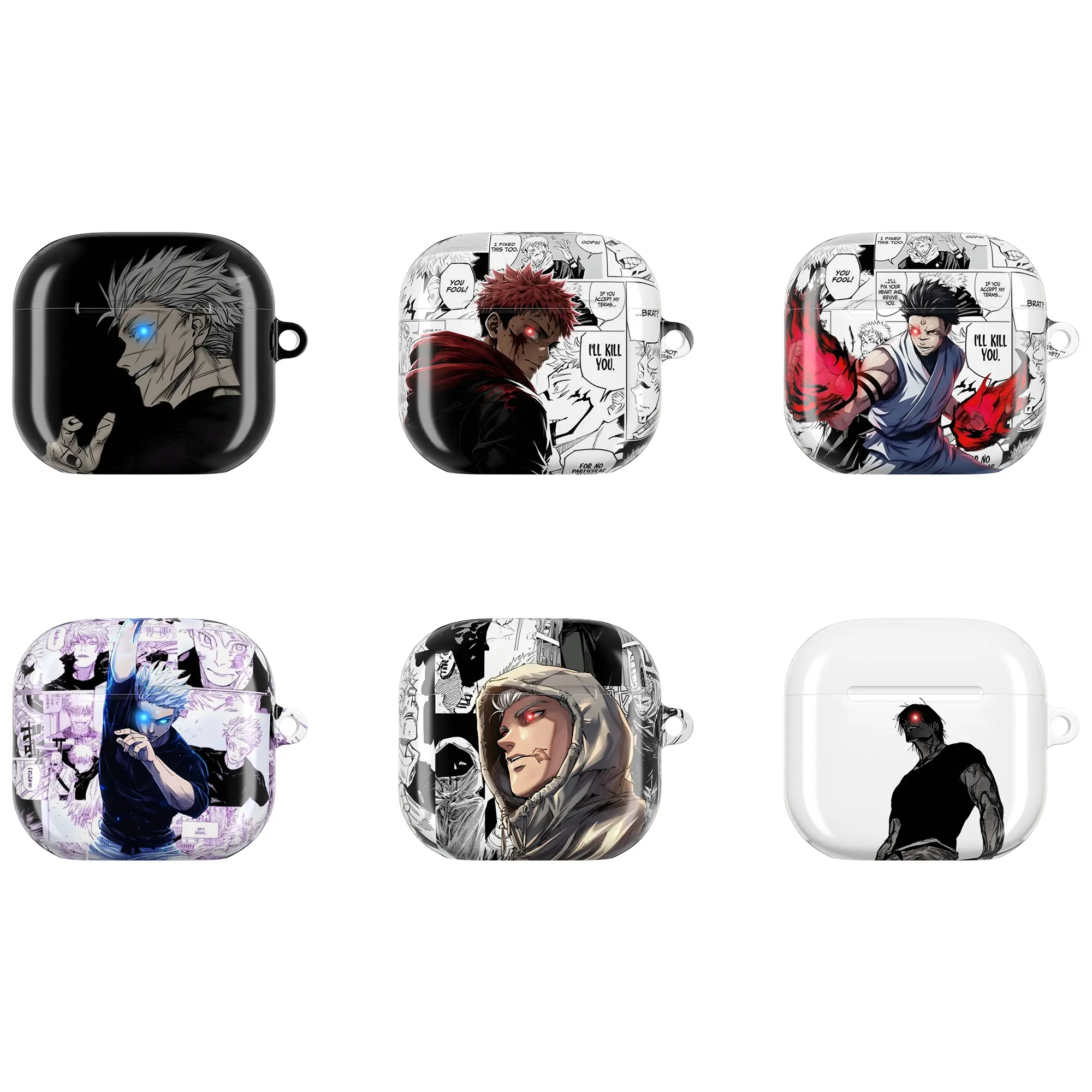 Jujutsu Kaisen Gojo Itadori Sukuna Manga AirPods Case, Red Blue Eye Anime Graphic Protective Earbuds Cover with Keychain for AirPods 1 2 3 4 Pro 1 Pro 2 Pro 3, Dark Sorcerer Gift for Anime Fans Gamers Men Women