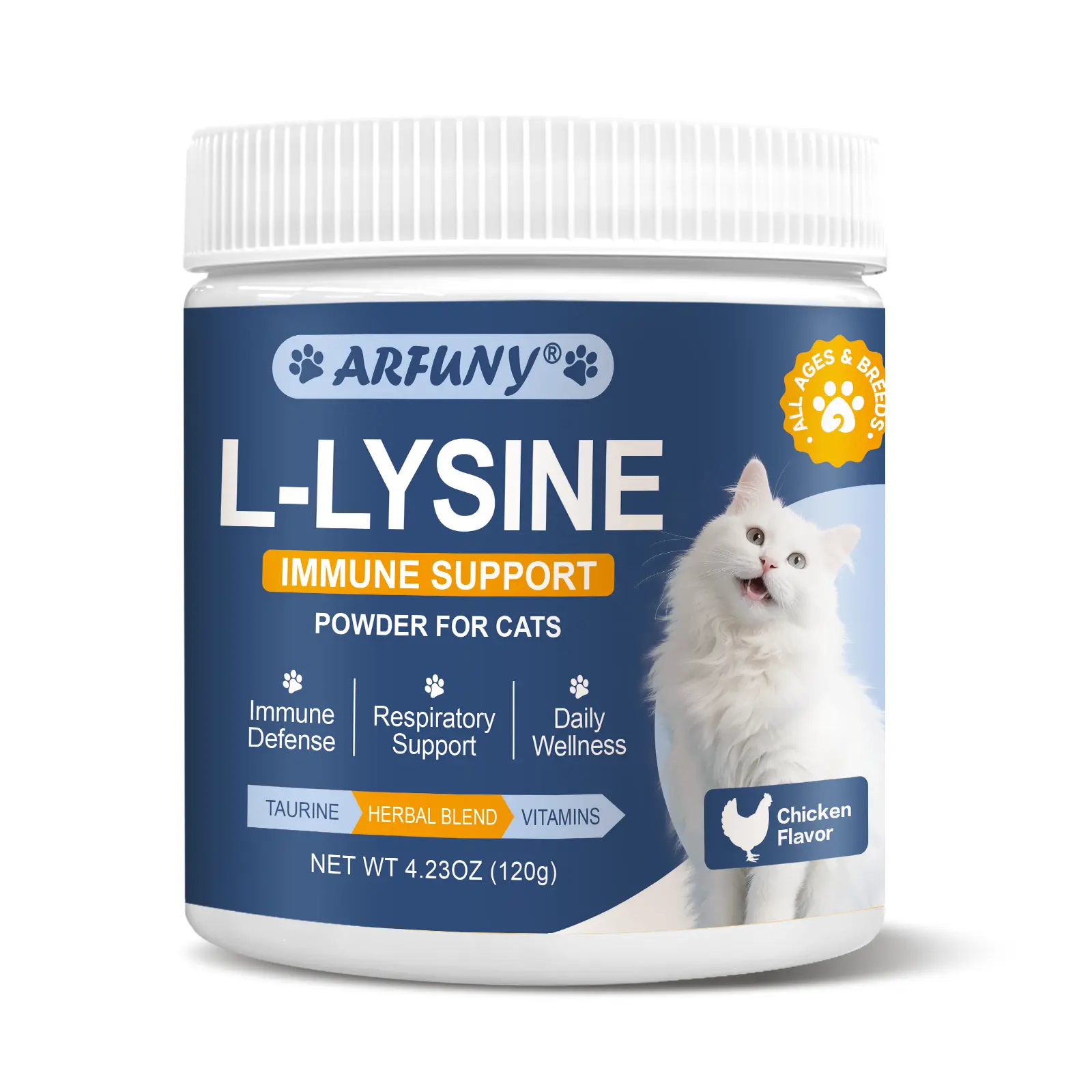 ARFUNY Cat L-Lysine & Taurine Multivitamin Powder, All-in-1 Daily Supplement for Adult Cats, Support Immunity, Respiratory & Eye Health, Natural Chicken Flavor