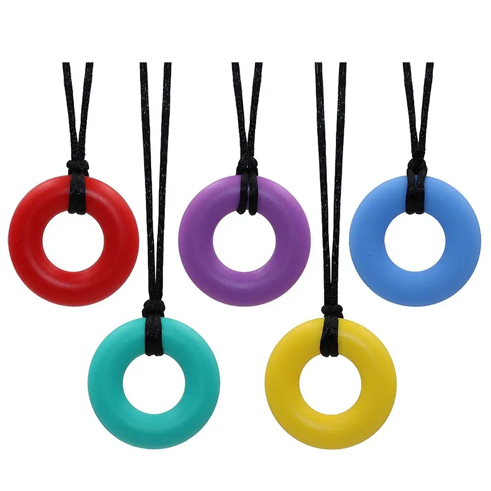 BY-FAN3 Sensory Chew Necklace for Kids and Adults, 5 Pack Silicone Necklace, Oral Motor Aids Chew Pendant Chewable Product for Boys and Girls with Autism, ADHD, Reduces Chewing Donut Multicolor