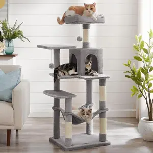 Feandrea 44.1-Inch Cat Tower for Indoor Cats, Multi-Level Cat Condo with 4 Scratching Posts, 2 Perches, Hammock, Cave
