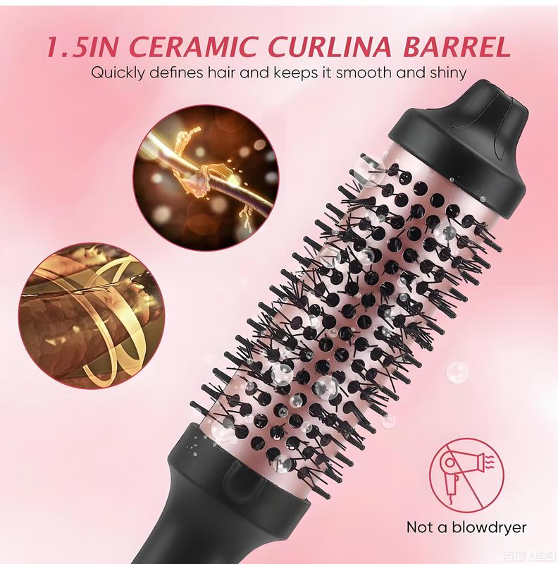 Professional 3-in-1 Ionic Ceramic Hair Curler/Straightener – Heated Styling Brush with Anti-Scald Nylon Bristles, 38mm, Fast Heating   for Salon-Quality Results. Electric Curl Wand for All Hair Types, Ideal as a Curling Iron Alternative.