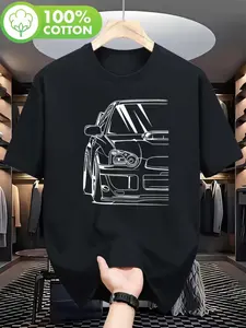 Unisex Jdm Car Theme T-Shirt, Subaru Wrx Sti Print, 180g 100% Cotton, Jdm Design, Casual Short Sleeve Top for Car Enthusiasts